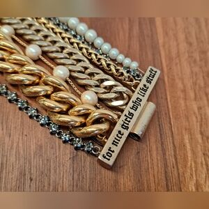 😍 Vintage Juicy Couture Gold, Pearl Multi-Chain Link Bracelet W/ Pin Closure 👑